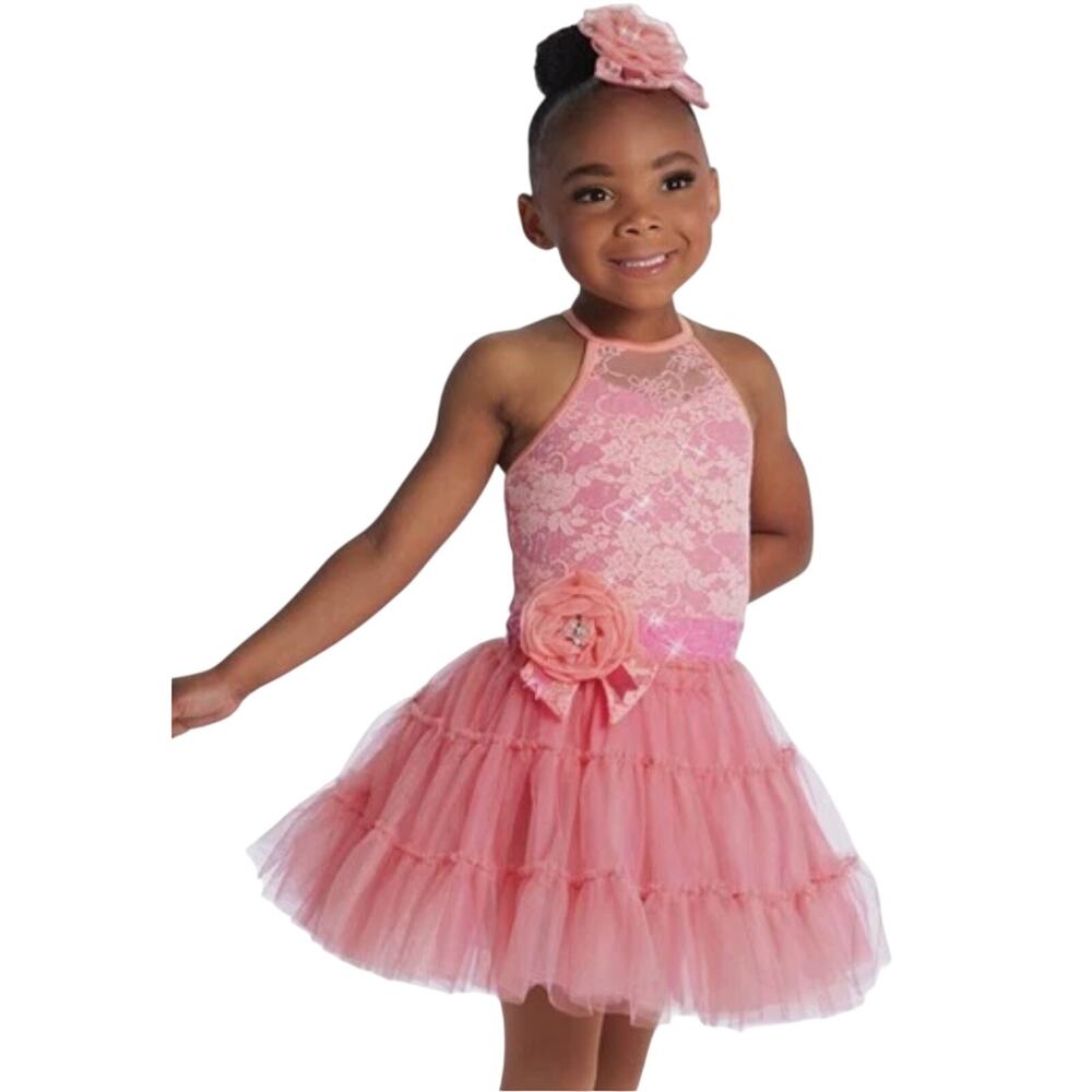 Petal Pink Tutu Ballet Dress Dance Costume Childrens Size XS 4/5 Sequins Lace